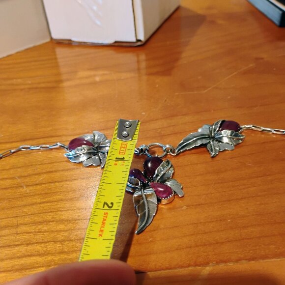 Handmade Southwest Purple Spiny Oyster Sterling Silver Adjustable Necklace - Picture 5 of 9